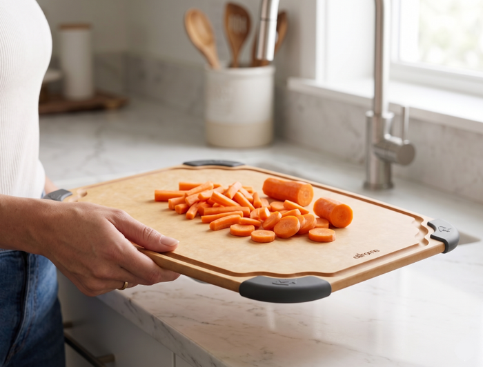 Moves effortlessly between countertop, sink, and table