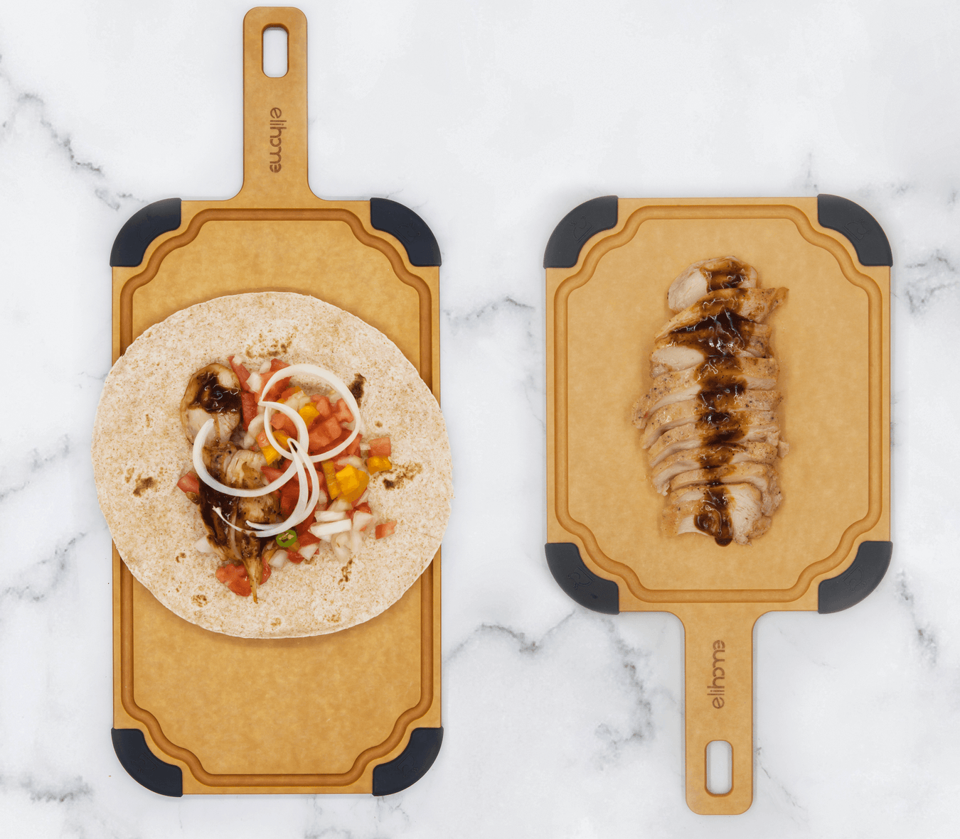 Elihome paddle serving boards with handle displaying food