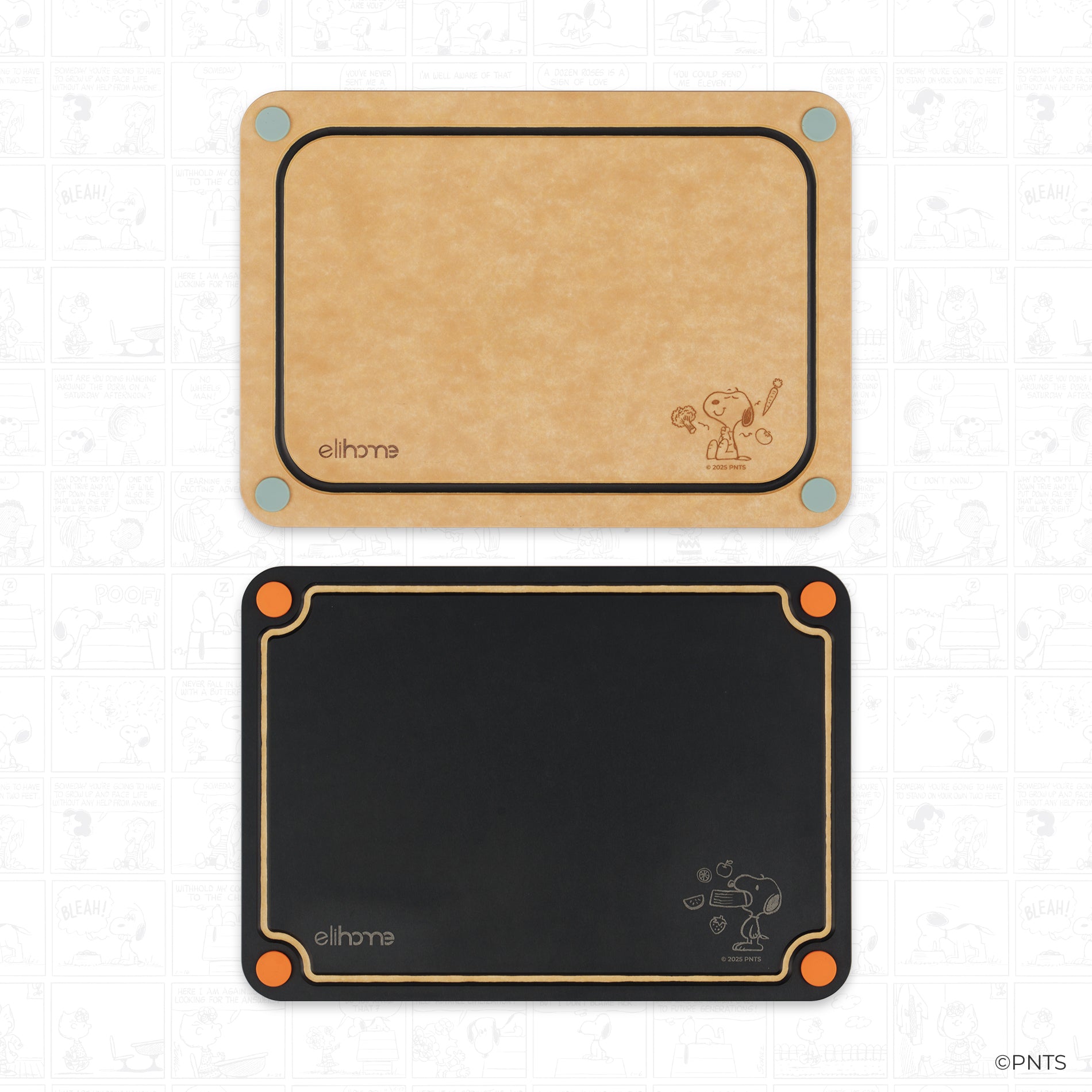 Two rectangular mats, one brown and one black, with a brand logo on a light gray background.