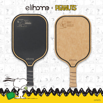 Two pickleball paddles with 'elihome' branding and Snoopy illustration on a white background.
