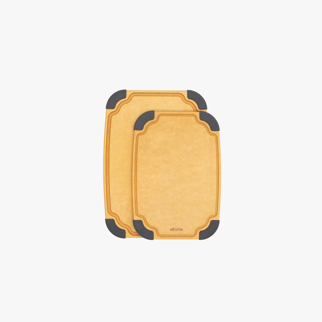 Elihome Essential Series 2-in-1 Cutting Board Set (S+M) - wood fiber cutting board set with juice grooves and non-slip feet