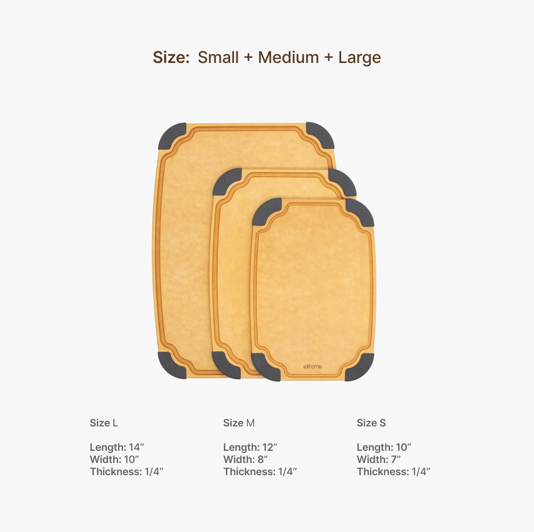Elihome Essential Series 3-in-1 Cutting Board Set (S+M+L) - board dimensions