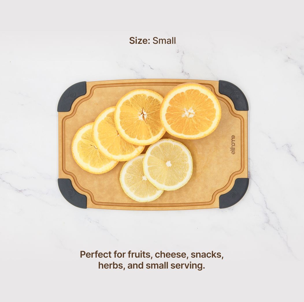 Elihome Essential Series 3-in-1 Cutting Board Set (S+M+L) - Small board in use on kitchen countertop