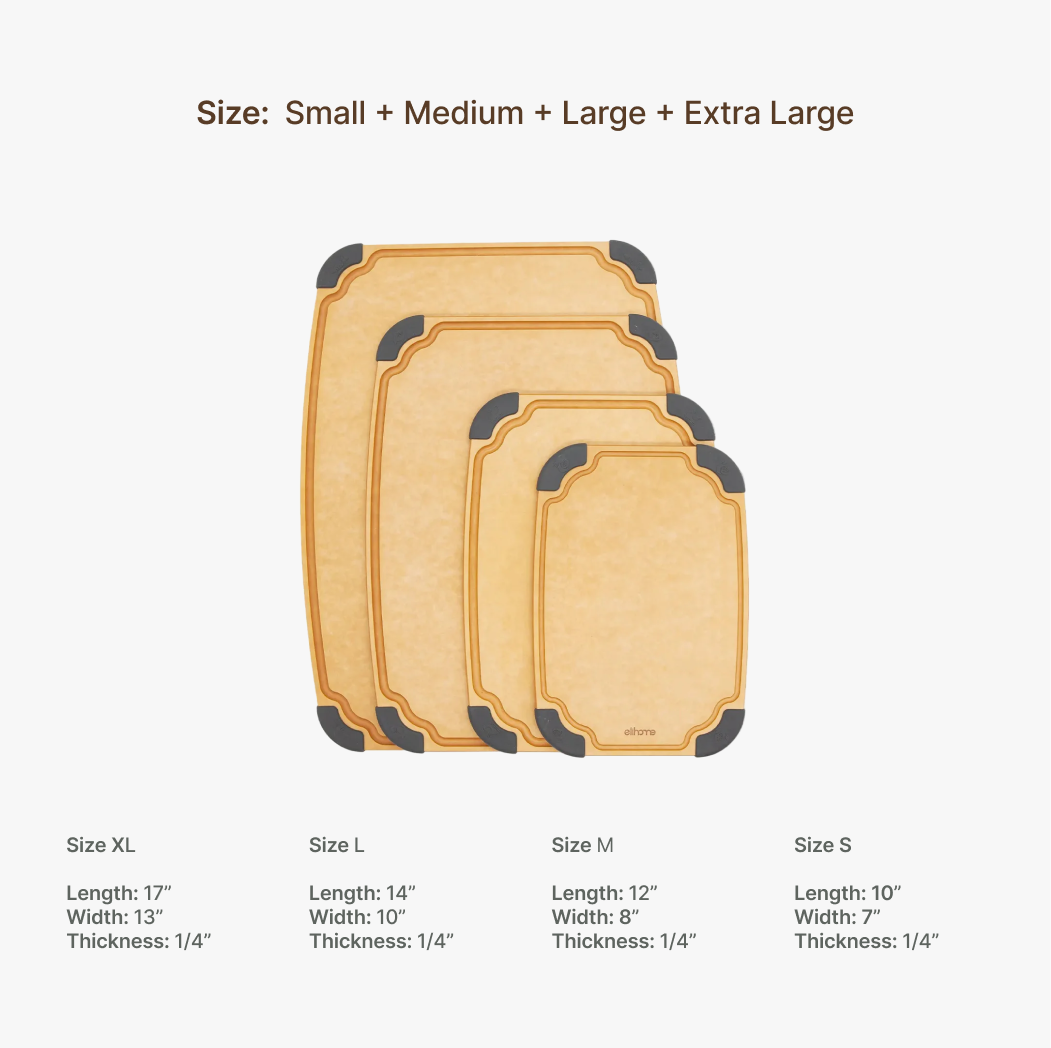 Elihome Essential Series 4-in-1 Cutting Board Set (S+M+L+XL) - board dimensions