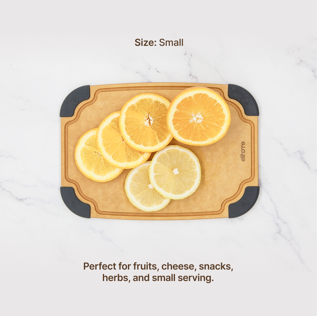 Elihome Essential Series 4-in-1 Cutting Board Set (S+M+L+XL) - Small board in use on kitchen countertop