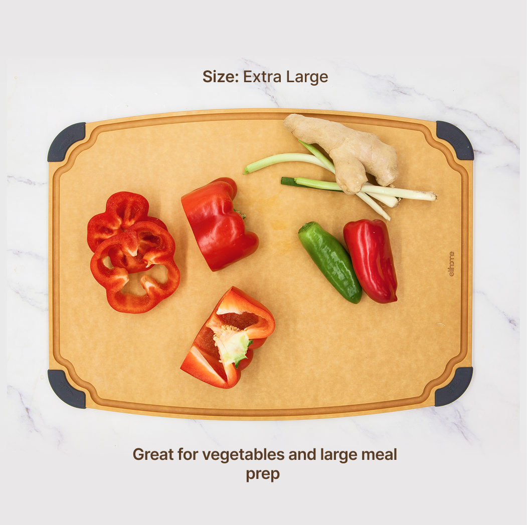 Elihome Essential Series 4-in-1 Cutting Board Set (S+M+L+XL) - Extra Large board in use on kitchen countertop