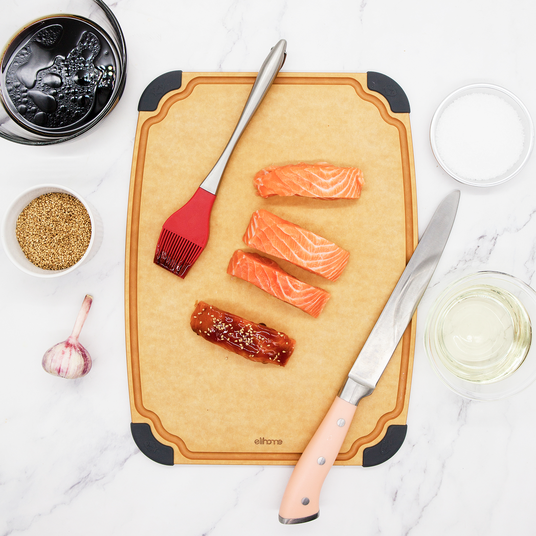 Elihome Essential Series Large Cutting Board in use on kitchen countertop