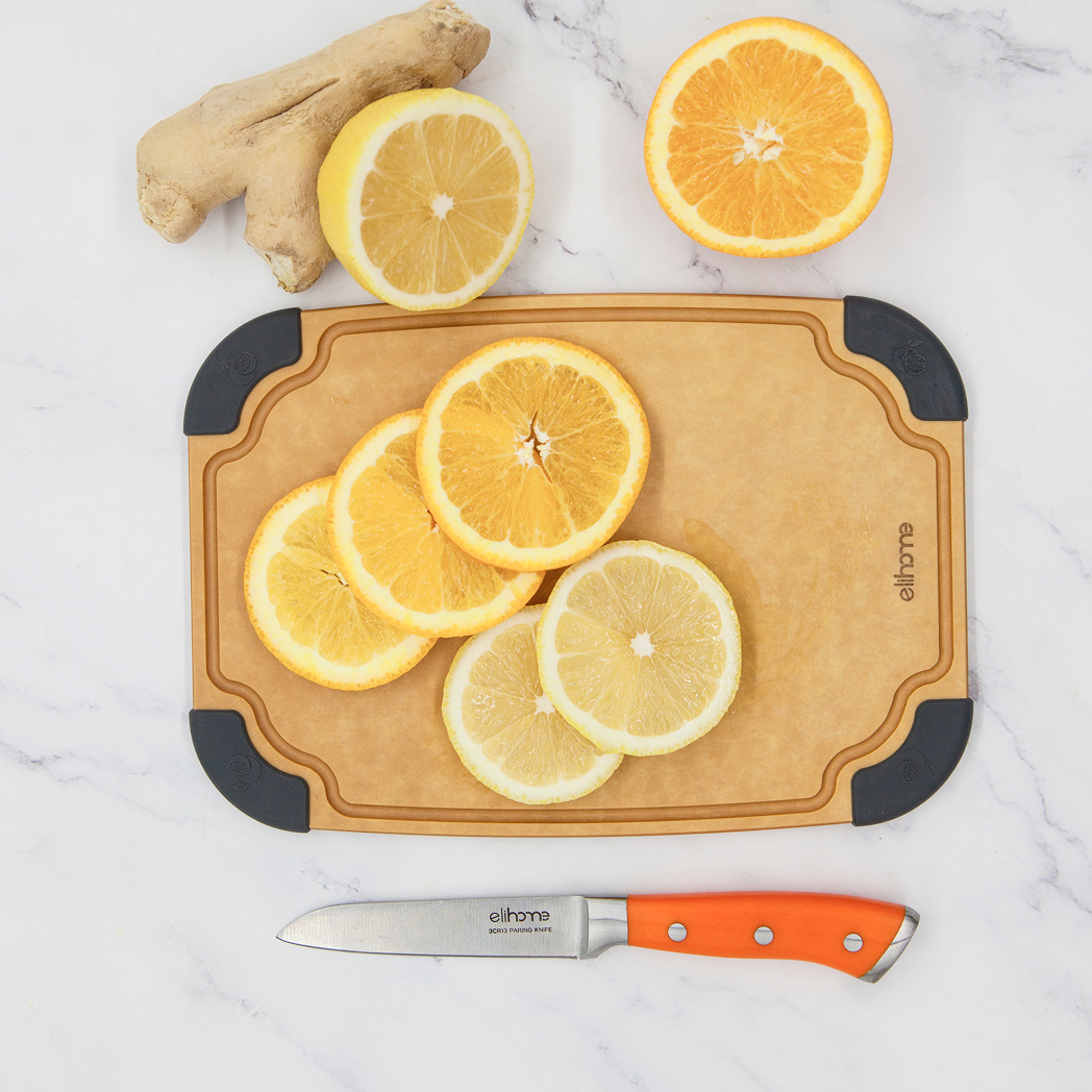 Elihome Essential Series Small Cutting Board in use on kitchen countertop