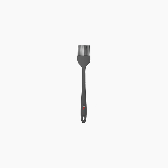Elihome Mini Basting Pastry Brush in Dark Grey, 8.75 inches by 1.5 inches dual-bristle silicone brush with a reinforced core and ergonomic non-slip handle