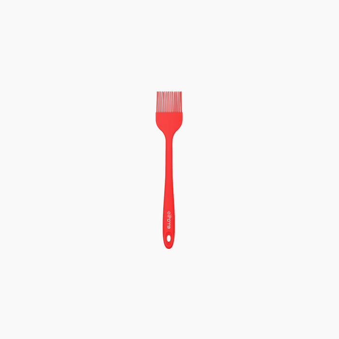 Elihome Mini Basting Pastry Brush in Red, 8.75 inches by 1.5 inches dual-bristle silicone brush with a reinforced core and ergonomic non-slip handle