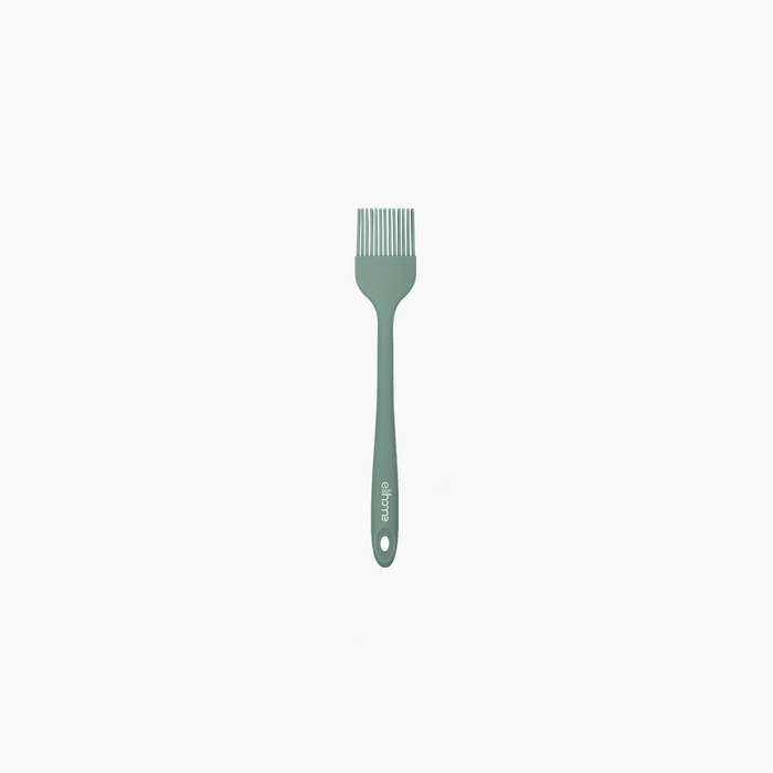 Elihome Mini Basting Pastry Brush in Sage Green, 8.75 inches by 1.5 inches dual-bristle silicone brush with a reinforced core and ergonomic non-slip handle