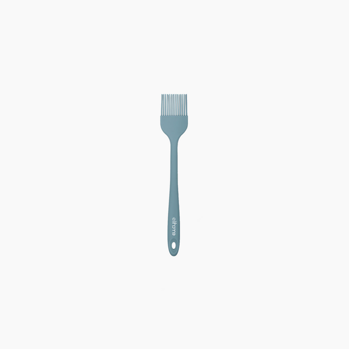 Elihome Mini Basting Pastry Brush in Teal Grey, 8.75 inches by 1.5 inches dual-bristle silicone brush with a reinforced core and ergonomic non-slip handle
