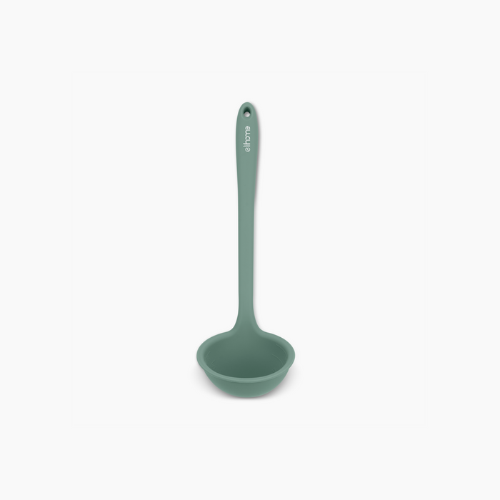 Elihome Classic Ladle in Sage Green, 13.5 inches long flexible silicone ladle with a precision pour spout, built-in measuring cup and ergonomic 45 degree handle