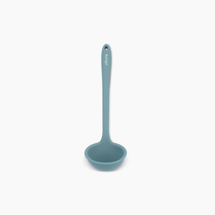 Elihome Classic Ladle in Teal Grey, 13.5 inches long flexible silicone ladle with a precision pour spout, built-in measuring cup and ergonomic 45 degree handle