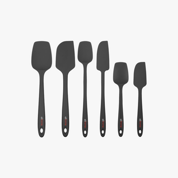 Elihome 6 Piece Silicone Spatula Set in Black, 6 pieces of BPA free platinum silicone kitchen tools with reinforced steel cores and ergonomic non-slip handles