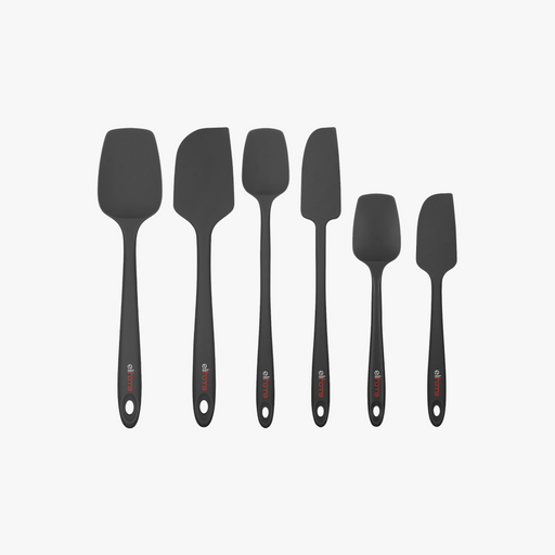 Elihome 6 Piece Silicone Spatula Set in Black, 6 pieces of BPA free platinum silicone kitchen tools with reinforced steel cores and ergonomic non-slip handles