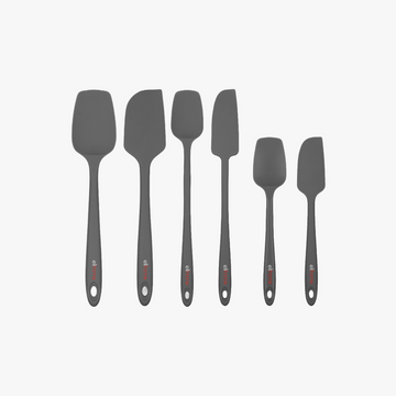 Elihome 6 Piece Silicone Spatula Set in Gray, 6 pieces of BPA free platinum silicone kitchen tools with reinforced steel cores and ergonomic non-slip handles