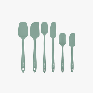 Elihome 6 Piece Silicone Spatula Set in Sage Green, 6 pieces of BPA free platinum silicone kitchen tools with reinforced steel cores and ergonomic non-slip handles