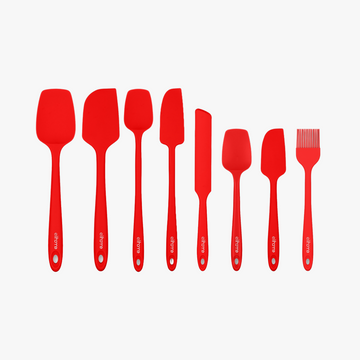 Elihome 8 Piece Silicone Spatula Set in Red, 8 pieces of BPA free platinum silicone kitchen tools with reinforced steel cores and ergonomic non-slip handles