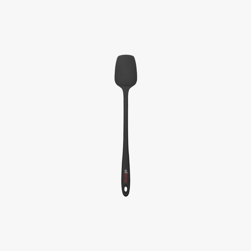 Elihome Skinny Slim Silicone Spoonula in Black, 11 inches by 1.5 inches with seamless one piece design, reinforced steel core and ergonomic non-slip handle