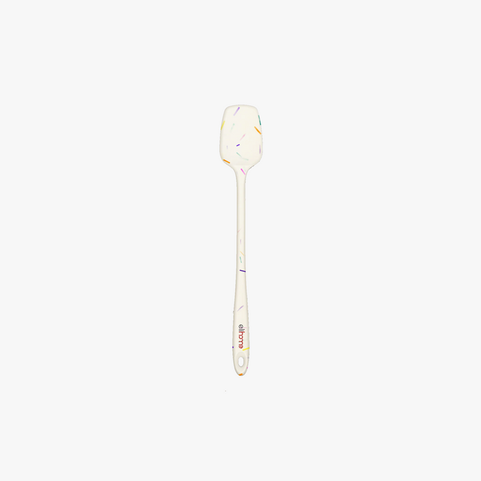 Elihome Skinny Slim Silicone Spoonula in Sprinkles, 11 inches by 1.5 inches with seamless one piece design, reinforced steel core and ergonomic non-slip handle