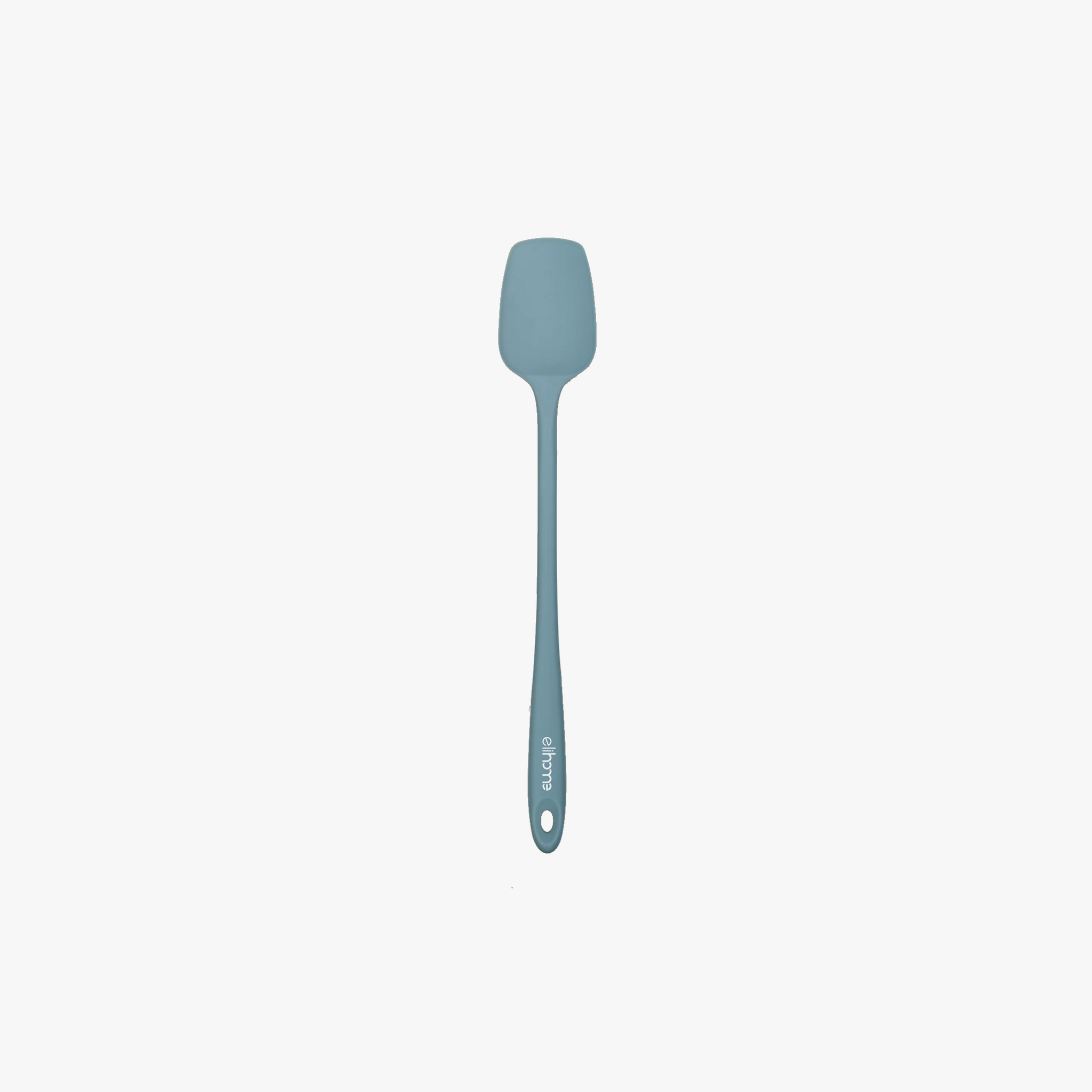 Elihome Skinny Slim Silicone Spoonula in Teal Grey, 11 inches by 1.5 inches with seamless one piece design, reinforced steel core and ergonomic non-slip handle