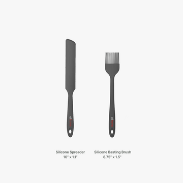 Elihome Silicone Spreader measuring 10 inches by 1.1 inches shown beside the Elihome Silicone Basting Brush measuring 8.75 inches by 1.5 inches