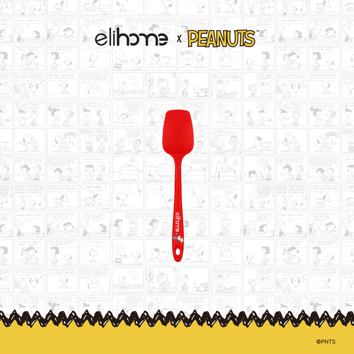 Elihome x Peanuts Mini Silicone Spoonula, 8.75 inches by 1.8 inches in Red with official Snoopy artwork on the handle