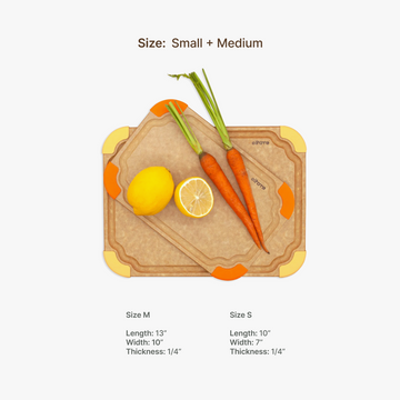 Elihome Premium Series 2 Piece Cutting Board Set dimensions - Small 10" x 7", Medium 13" x 10", 1/4" thick