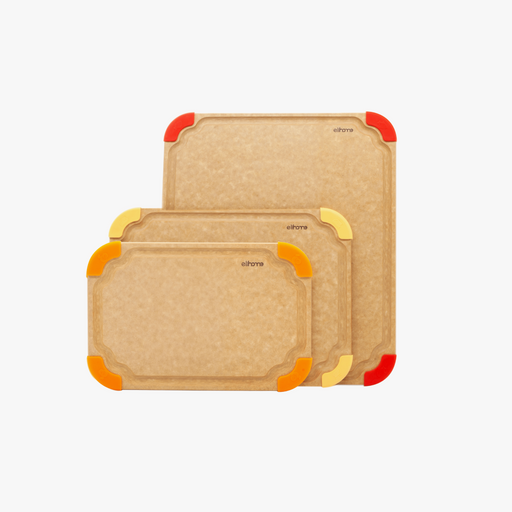 Elihome Premium Series 3 Piece Cutting Board Set - Small, Medium, and Large color-coded wood fiber cutting boards