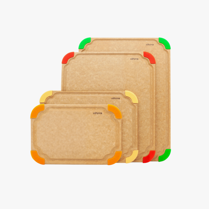 Elihome Premium Series 4 Piece Cutting Board Set - Small, Medium, Large, and Extra Large color-coded wood fiber cutting boards