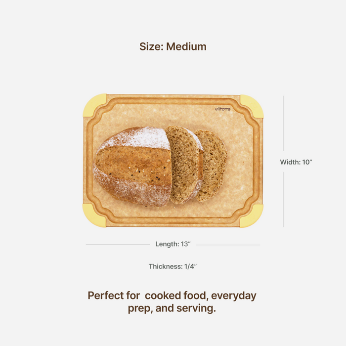 Elihome Premium Series Medium Cutting Board dimensions - 13" x 10" x 1/4" - perfect for cooked food, everyday prep, and serving