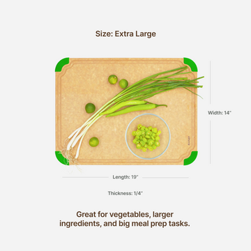 Elihome Premium Series X-Large Cutting Board dimensions - 19" x 14" x 1/4" - great for vegetables, larger ingredients, and big meal prep