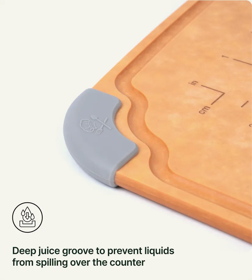 Deep juice groove to prevent liquids from spilling over the counter