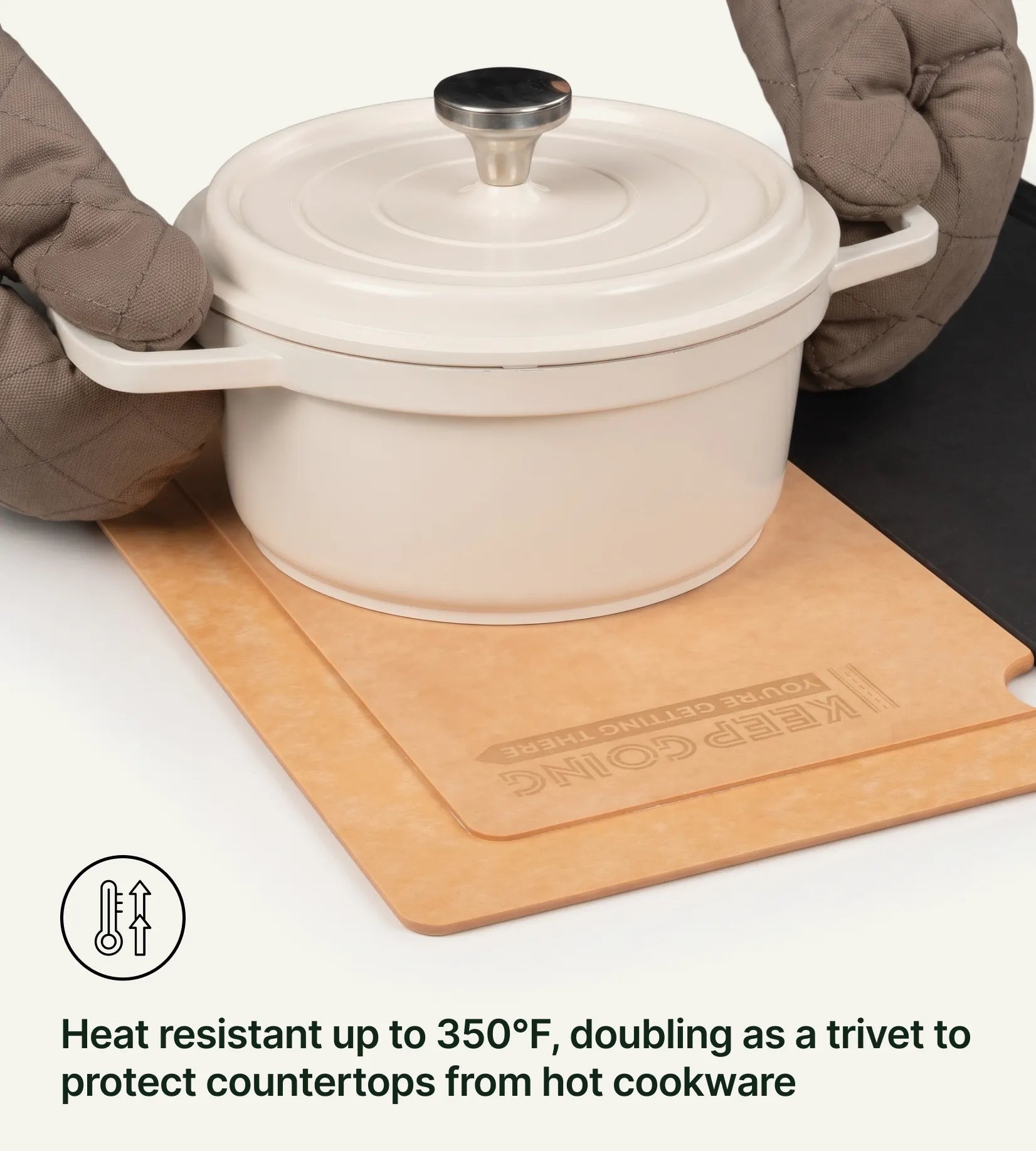 Heat resistant up to 350°F, doubling as a trivet to protect countertops from hot cookware