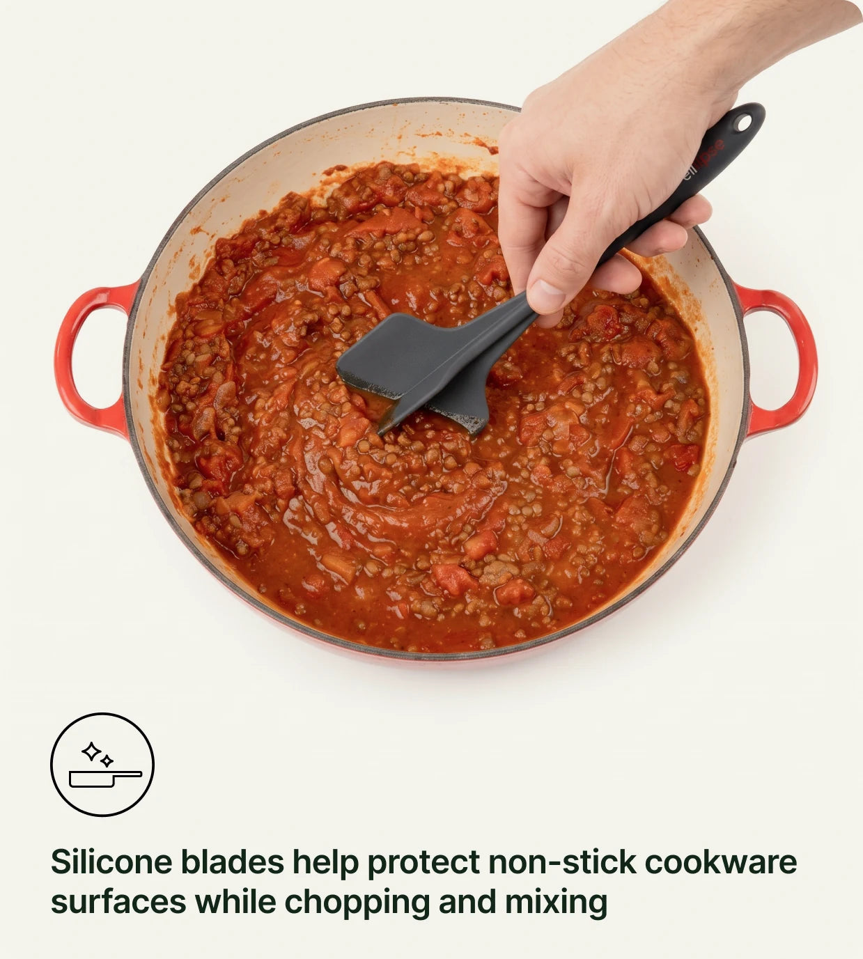 Silicone blades help protect non-stick cookware surfaces while chopping and mixing.
