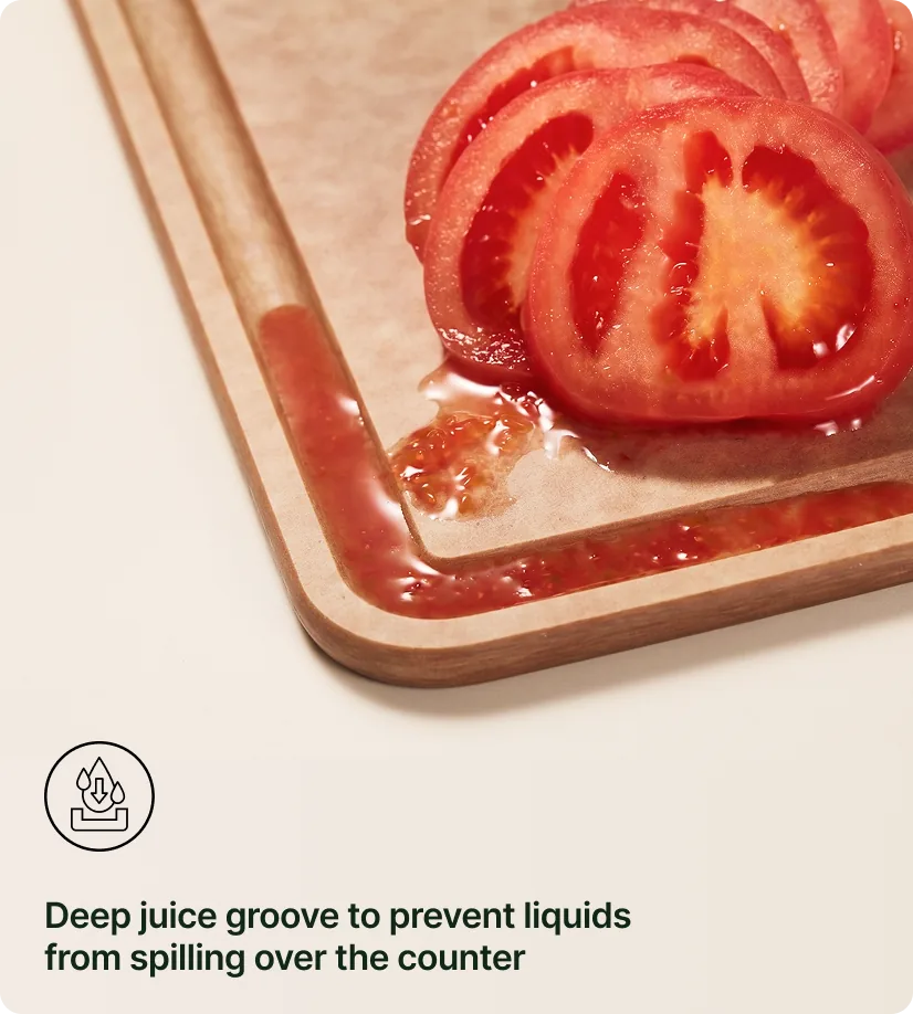Deep juice groove to prevent liquids from spilling over the counter