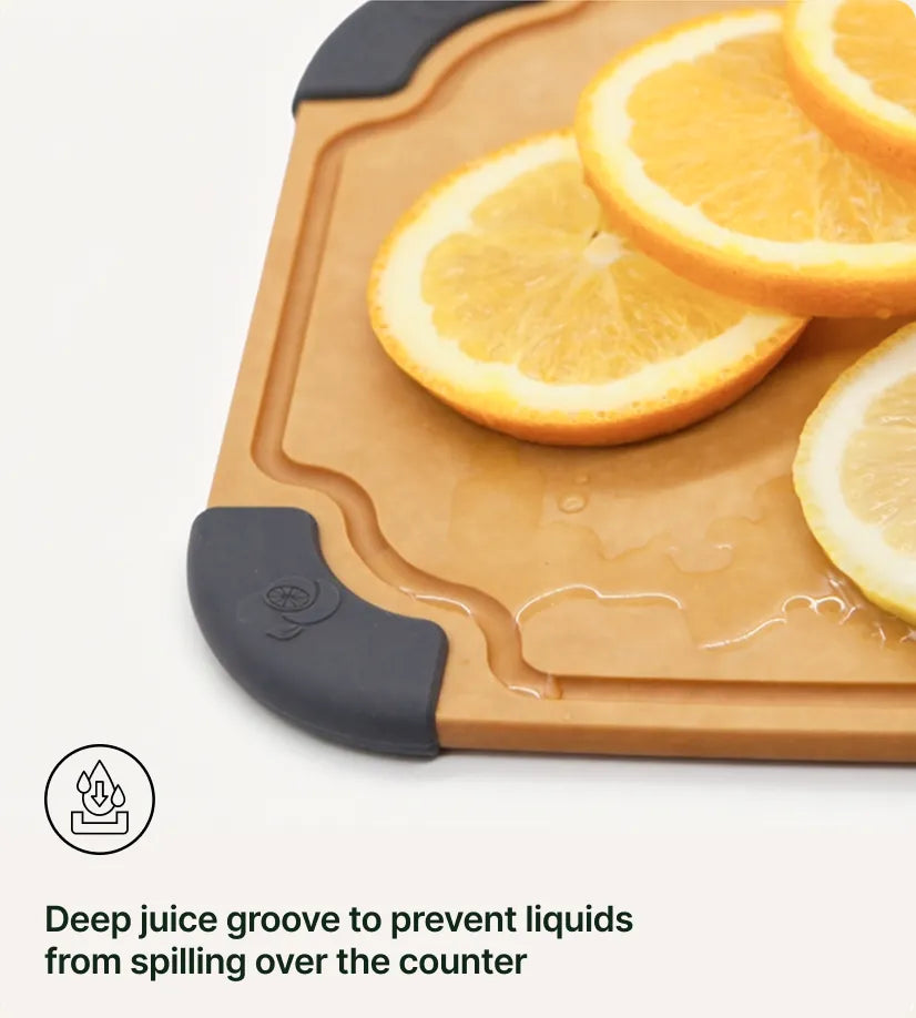 Deep juice groove to prevent liquids from spilling over the counter