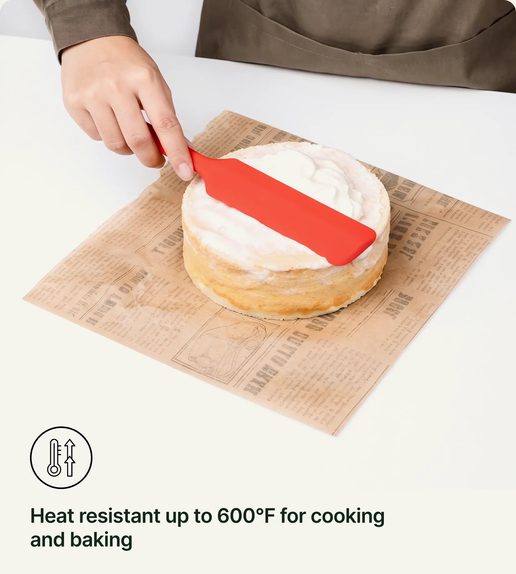 Heat resistant up to 600 degrees Fahrenheit for cooking and baking.