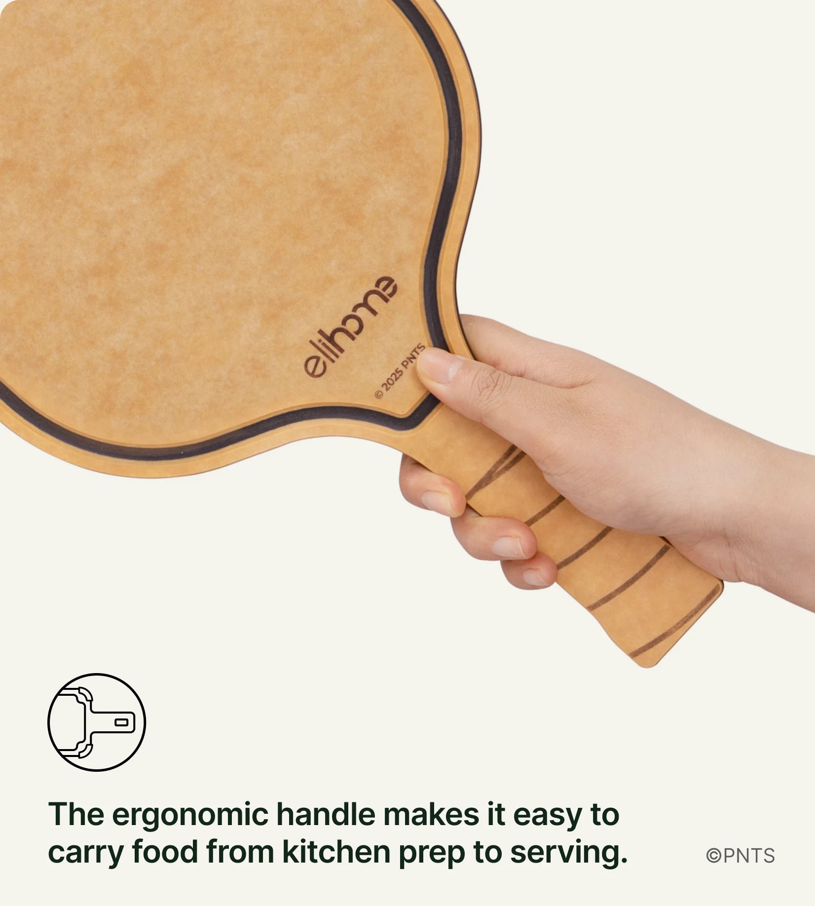 The ergonomic handle makes it easy to carry food from kitchen prep to serving.