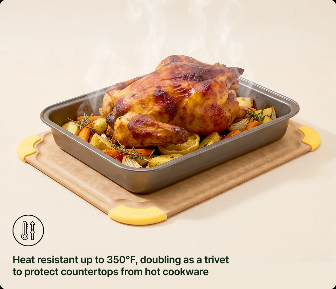 Heat resistant up to 350°F, doubling as a trivet to protect countertops from hot cookware