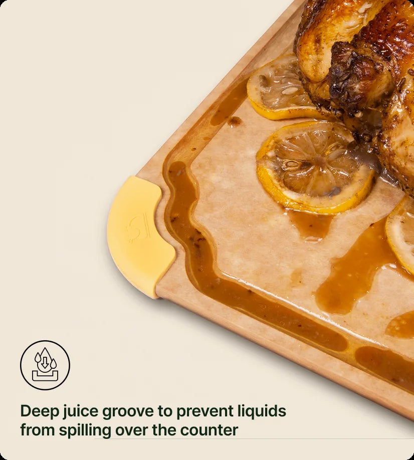 Deep juice groove to prevent liquids from spilling over the counter